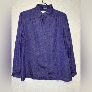 Vintage Pierre Balmain Blouse Navy Blue With Red Confetti Dots Vtg Size 14